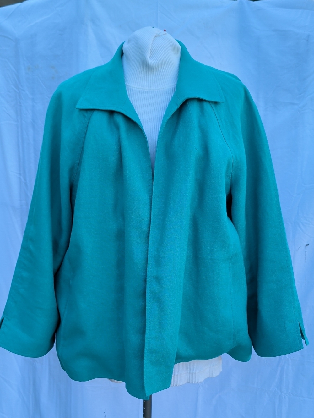 Talbots Teal Open-Front Blazer Jacket In Irish Linen